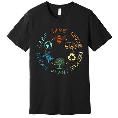 Save Bees Rescue Animals Recycle Plastic Earth Day 2024 Premium T-Shirt