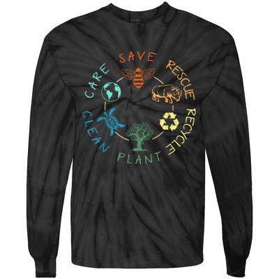 Save Bees Rescue Animals Recycle Plastic Earth Day 2024 Tie-Dye Long Sleeve Shirt