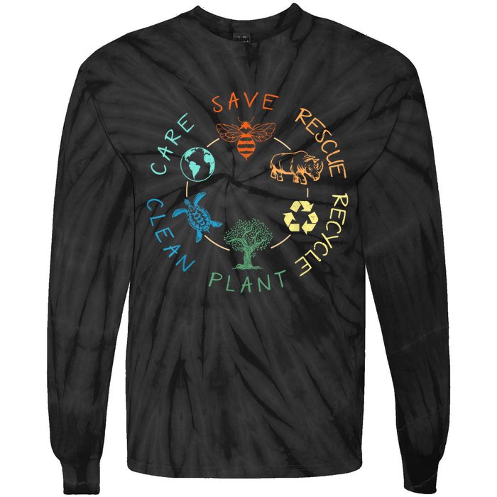 Save Bees Rescue Animals Recycle Plastic Earth Day 2024 Tie-Dye Long Sleeve Shirt