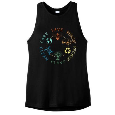 Save Bees Rescue Animals Recycle Plastic Earth Day 2024 Ladies PosiCharge Tri-Blend Wicking Tank