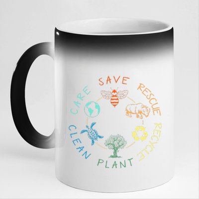 Save Bees Rescue Animals Recycle Plastic Earth Day 2024 11oz Black Color Changing Mug