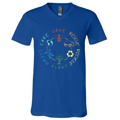 Save Bees Rescue Animals Recycle Plastic Earth Day 2024 V-Neck T-Shirt