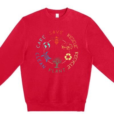 Save Bees Rescue Animals Recycle Plastic Earth Day 2024 Premium Crewneck Sweatshirt