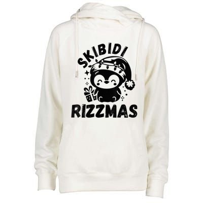 Ski Bidi Riz Zmas Funny Gen Alpha Slang Christmas Penguin Womens Funnel Neck Pullover Hood