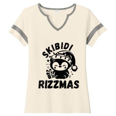 Ski Bidi Riz Zmas Funny Gen Alpha Slang Christmas Penguin Ladies Halftime Notch Neck Tee