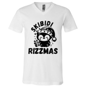 Ski Bidi Riz Zmas Funny Gen Alpha Slang Christmas Penguin V-Neck T-Shirt