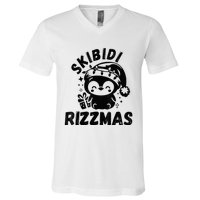 Ski Bidi Riz Zmas Funny Gen Alpha Slang Christmas Penguin V-Neck T-Shirt