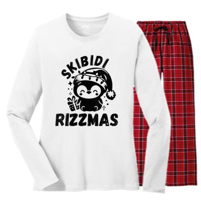 Ski Bidi Riz Zmas Funny Gen Alpha Slang Christmas Penguin Women's Long Sleeve Flannel Pajama Set 