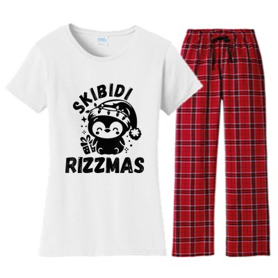 Ski Bidi Riz Zmas Funny Gen Alpha Slang Christmas Penguin Women's Flannel Pajama Set