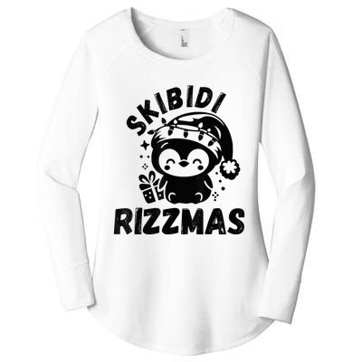 Ski Bidi Riz Zmas Funny Gen Alpha Slang Christmas Penguin Women's Perfect Tri Tunic Long Sleeve Shirt