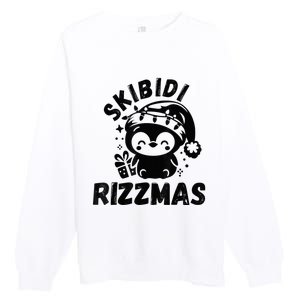 Ski Bidi Riz Zmas Funny Gen Alpha Slang Christmas Penguin Premium Crewneck Sweatshirt