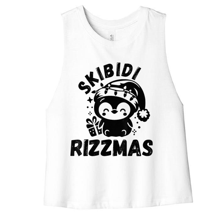 Ski Bidi Riz Zmas Funny Gen Alpha Slang Christmas Penguin Women's Racerback Cropped Tank