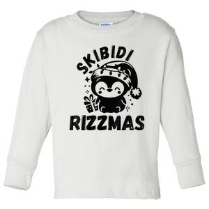 Ski Bidi Riz Zmas Funny Gen Alpha Slang Christmas Penguin Toddler Long Sleeve Shirt