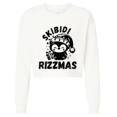 Ski Bidi Riz Zmas Funny Gen Alpha Slang Christmas Penguin Cropped Pullover Crew