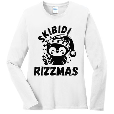 Ski Bidi Riz Zmas Funny Gen Alpha Slang Christmas Penguin Ladies Long Sleeve Shirt