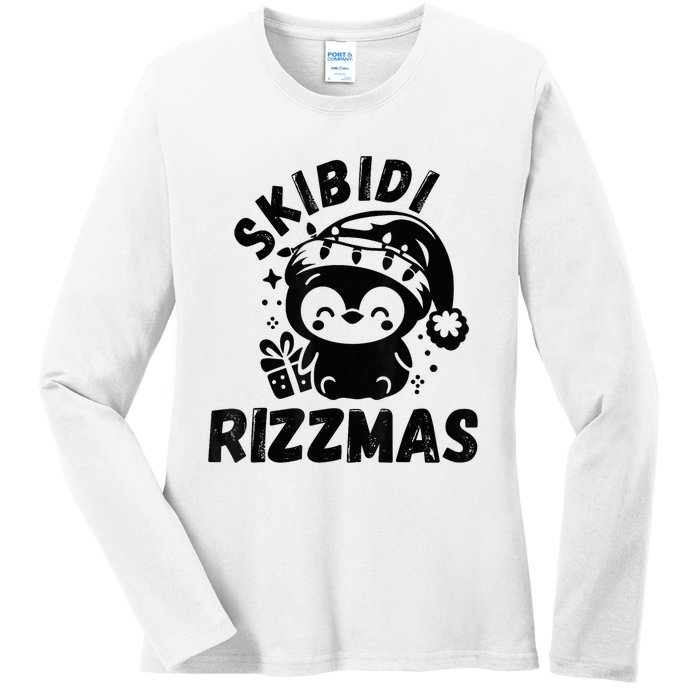 Ski Bidi Riz Zmas Funny Gen Alpha Slang Christmas Penguin Ladies Long Sleeve Shirt