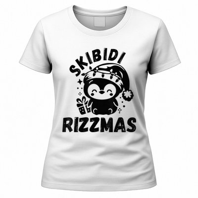 Ski Bidi Riz Zmas Funny Gen Alpha Slang Christmas Penguin Women's T-Shirt