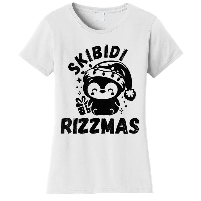 Ski Bidi Riz Zmas Funny Gen Alpha Slang Christmas Penguin Women's T-Shirt