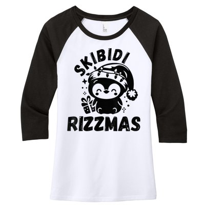 Ski Bidi Riz Zmas Funny Gen Alpha Slang Christmas Penguin Women's Tri-Blend 3/4-Sleeve Raglan Shirt