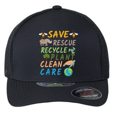 Save Bees Rescue Animals Recycle Plastic Earth Day Planet Flexfit Unipanel Trucker Cap