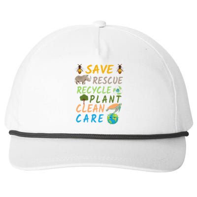 Save Bees Rescue Animals Recycle Plastic Earth Day Planet Snapback Five-Panel Rope Hat