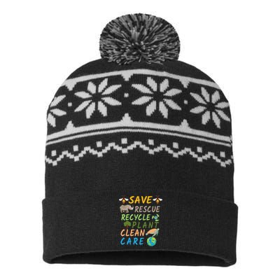 Save Bees Rescue Animals Recycle Plastic Earth Day Planet USA-Made Snowflake Beanie