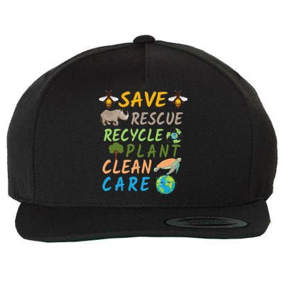 Save Bees Rescue Animals Recycle Plastic Earth Day Planet Wool Snapback Cap