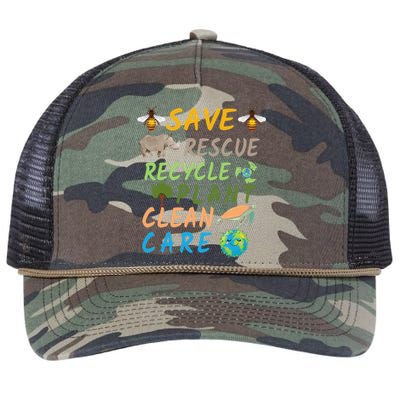 Save Bees Rescue Animals Recycle Plastic Earth Day Planet Retro Rope Trucker Hat Cap