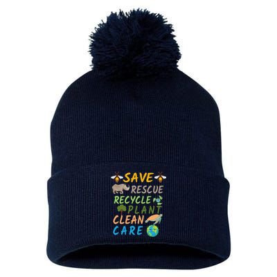 Save Bees Rescue Animals Recycle Plastic Earth Day Planet Pom Pom 12in Knit Beanie