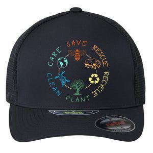 Save Bees Rescue Animals Recycle Plastic Earth Day 2024 Flexfit Unipanel Trucker Cap