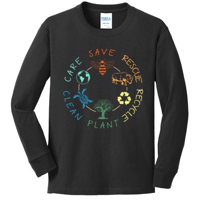 Save Bees Rescue Animals Recycle Plastic Earth Day 2024 Kids Long Sleeve Shirt