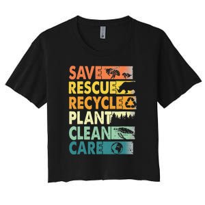 Save Bees Recycle Plastics Rescue Animals Earth Day Women's Crop Top Tee