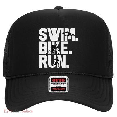 Swim Bike Run Triathlon Triathlete Athletics Gift High Crown Mesh Back Trucker Hat