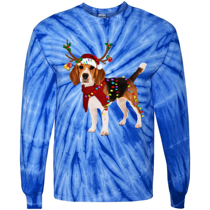 Santa Beagle Reindeer Light Christmas Gift Tie-Dye Long Sleeve Shirt