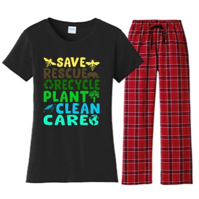 Save Bees Rescue Animals Recycle Plastic Earth Day Planet Women's Flannel Pajama Set