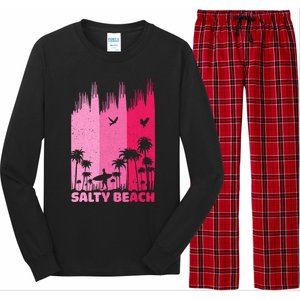 Salty Beach Retro Surfing Summer Palm Tree Family Trip Cute Gift Long Sleeve Pajama Set