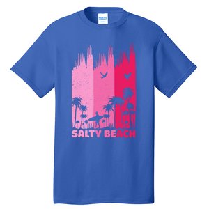 Salty Beach Retro Surfing Summer Palm Tree Family Trip Cute Gift Tall T-Shirt