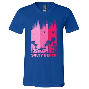 Salty Beach Retro Surfing Summer Palm Tree Family Trip Cute Gift V-Neck T-Shirt