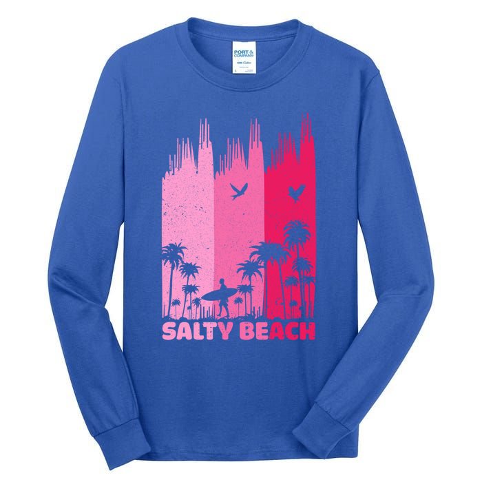 Salty Beach Retro Surfing Summer Palm Tree Family Trip Cute Gift Tall Long Sleeve T-Shirt