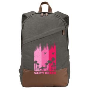 Salty Beach Retro Surfing Summer Palm Tree Family Trip Cute Gift Cotton Canvas Backpack