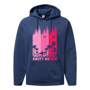 Salty Beach Retro Surfing Summer Palm Tree Family Trip Cute Gift Performance Fleece Hoodie