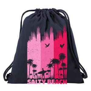 Salty Beach Retro Surfing Summer Palm Tree Family Trip Cute Gift Drawstring Bag