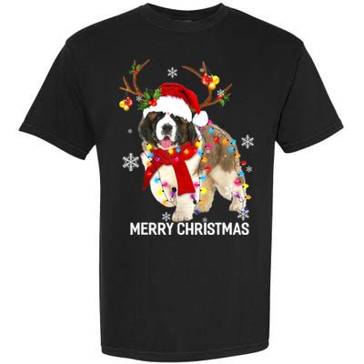 St Bernard Reindeer Xmas Light Christmas Ornaments Xmas Dog Garment-Dyed Heavyweight T-Shirt