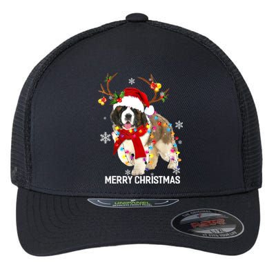 St Bernard Reindeer Xmas Light Christmas Ornaments Xmas Dog Flexfit Unipanel Trucker Cap