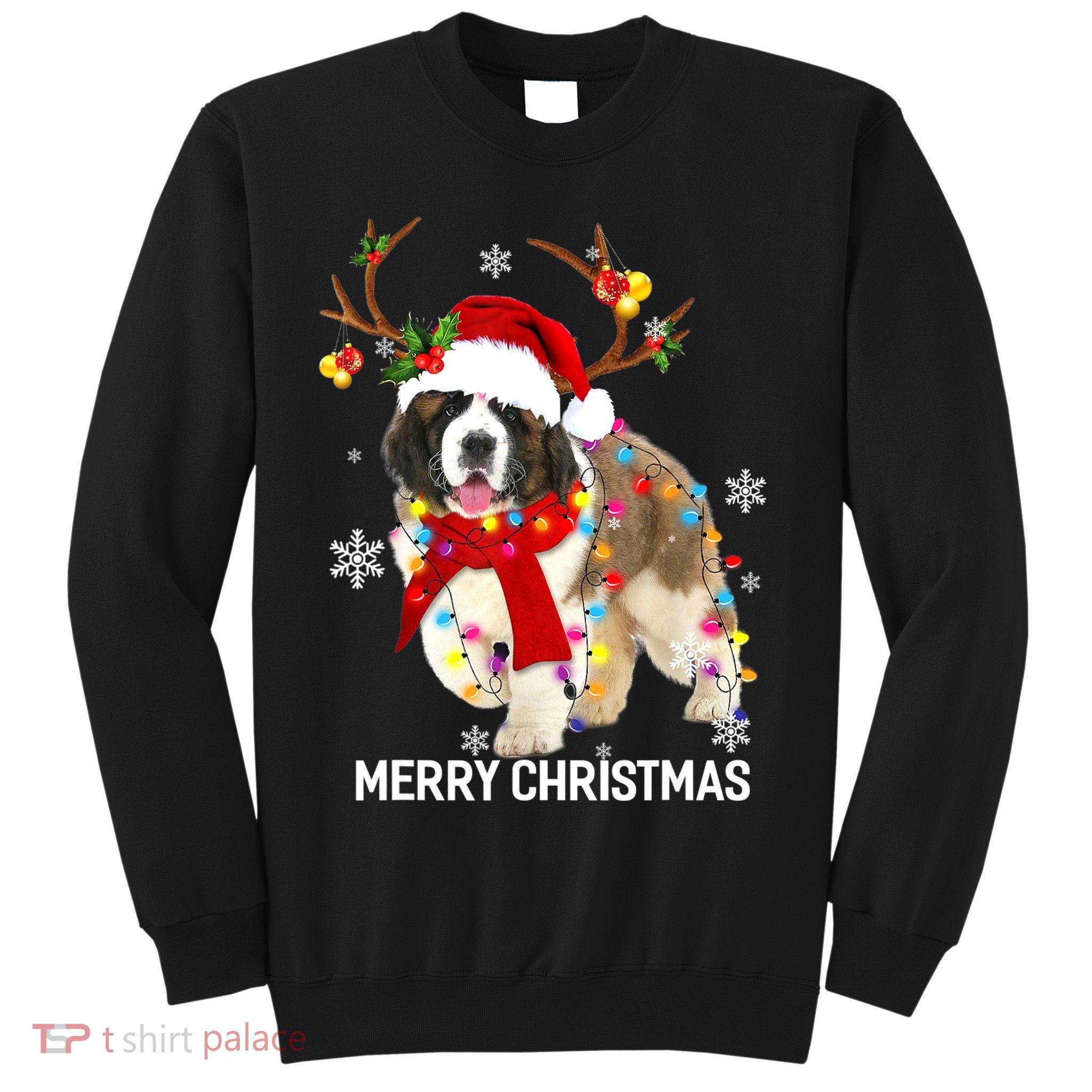 St Bernard Reindeer Xmas Light Christmas Ornaments Xmas Dog Sweatshirt