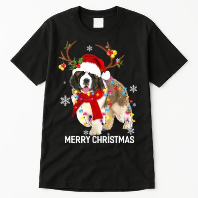St Bernard Reindeer Xmas Light Christmas Ornaments Xmas Dog Tall T-Shirt