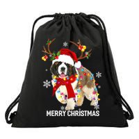 St Bernard Reindeer Xmas Light Christmas Ornaments Xmas Dog Drawstring Bag