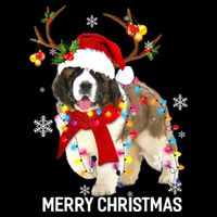 St Bernard Reindeer Xmas Light Christmas Ornaments Xmas Dog Drawstring Bag