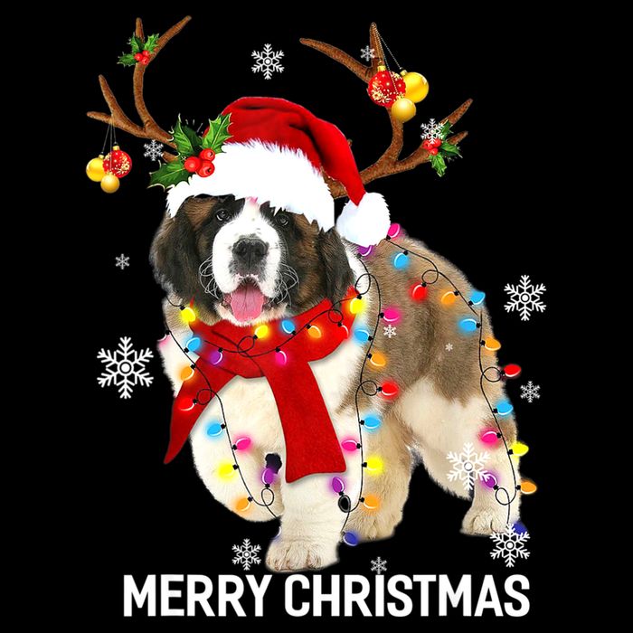 St Bernard Reindeer Xmas Light Christmas Ornaments Xmas Dog Drawstring Bag
