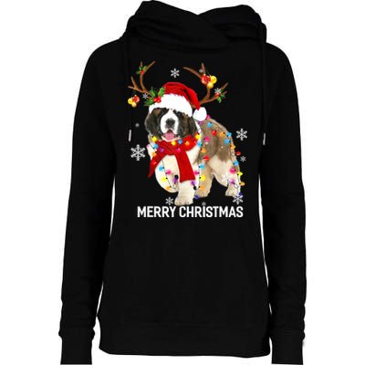 St Bernard Reindeer Xmas Light Christmas Ornaments Xmas Dog Womens Funnel Neck Pullover Hood
